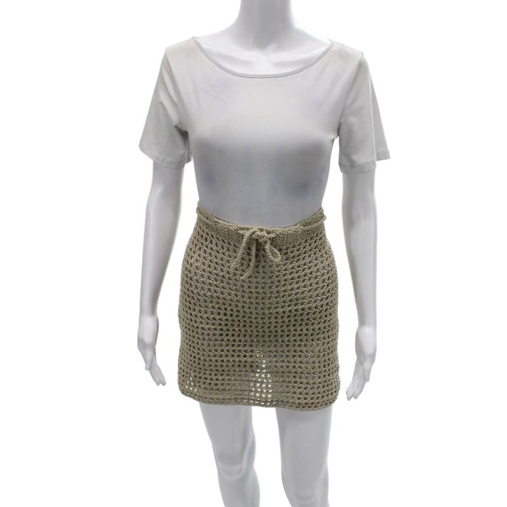 Elexiay Women Mini Skirt Beige Size L